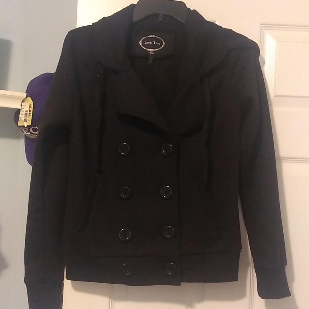 Black Hooded Pea Coat